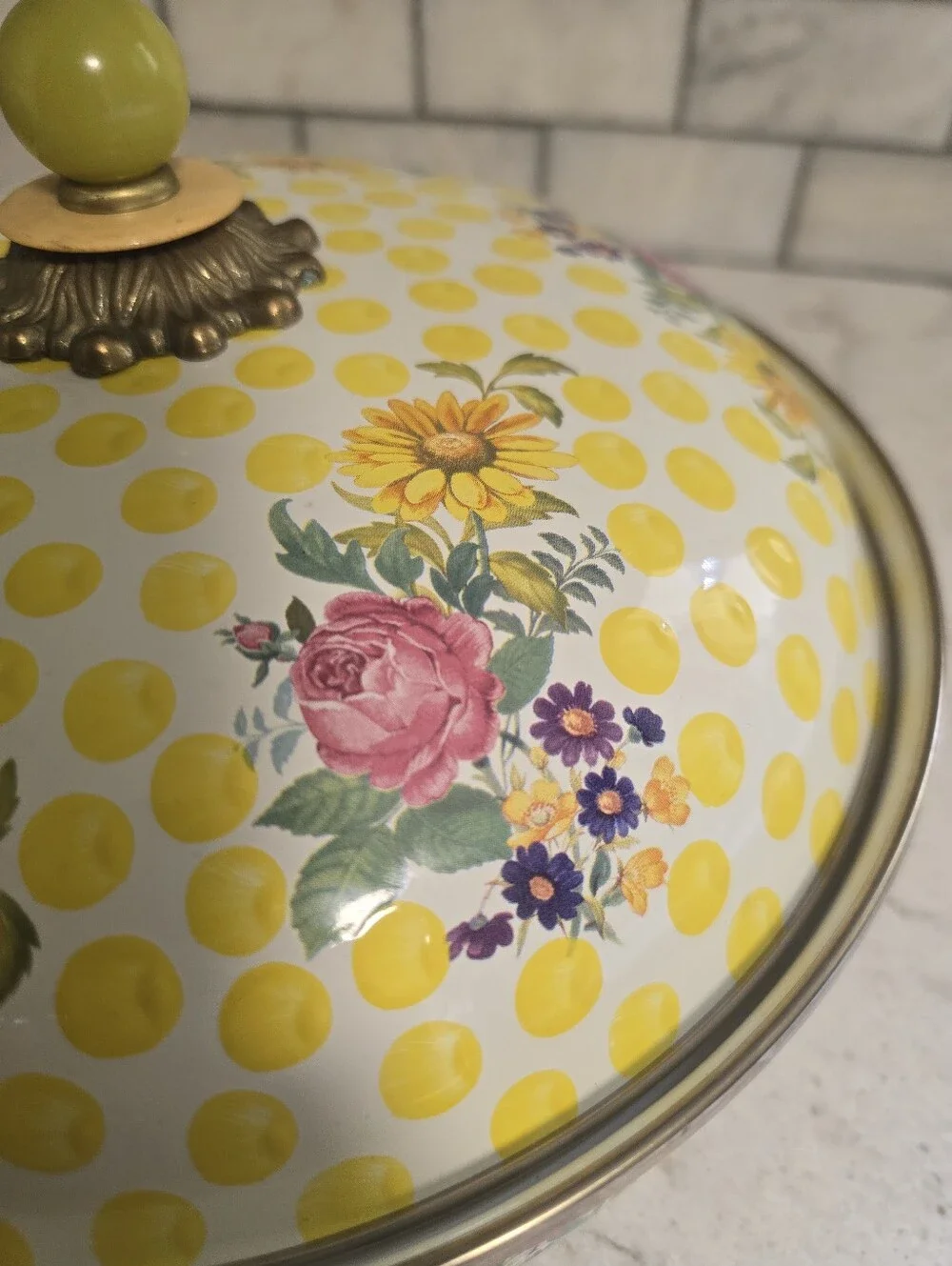 MacKenzie-Childs Buttercup Enamal Cookware 3 Quart Covered Skillet And Lid Pot